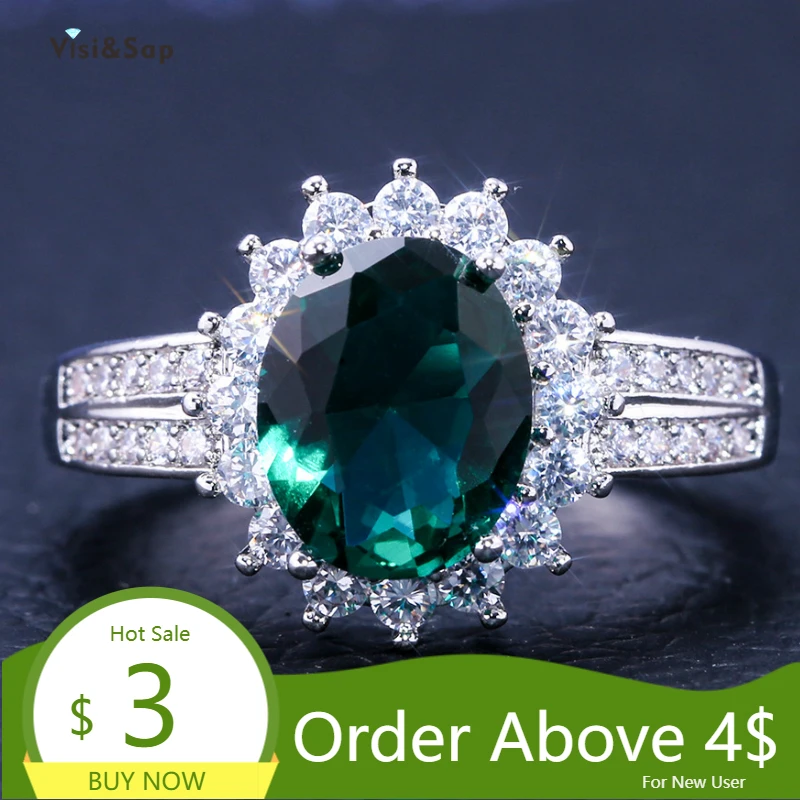 Visisap Emereld Oval Rhinestone Icedout Rings for Women Dropshipping Mum Gifts Lady Ring Supplier Fashion Jewelry Factory B2669 | Украшения
