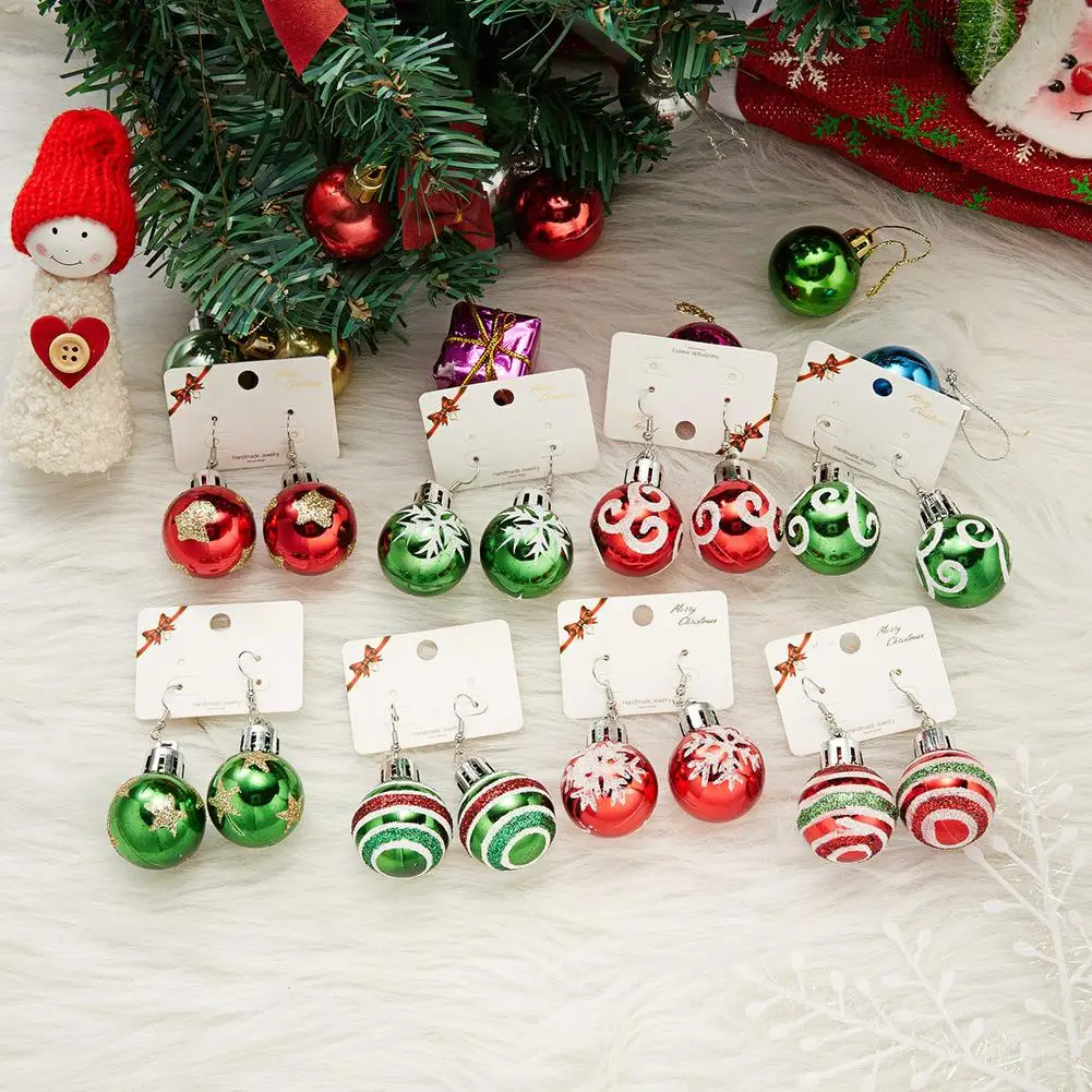 1Pair Christmas Earrings Multi-Colored Snowflakes Stars Stripe Round Ball Light Bulb Earrings Baubles Fashionable Drop Earri 2