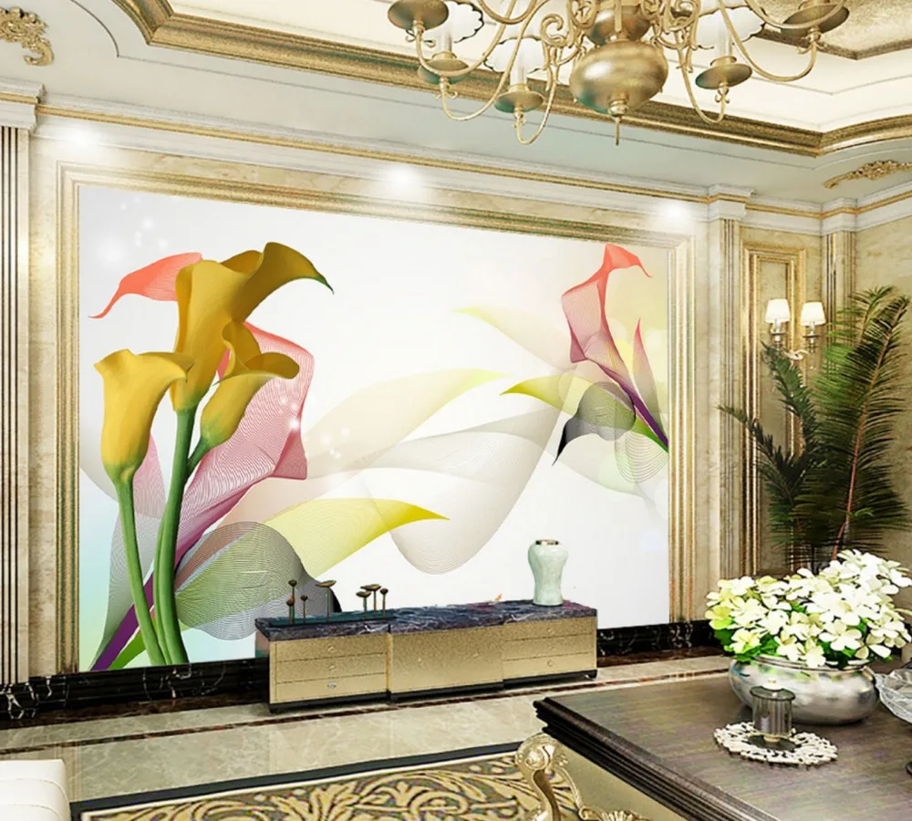 

Drop Shipping Abstract Fantasy Calla Lily Flowers TV Background Wall Decorative Painting Custom Bedro Living Room 3D Wallpaper