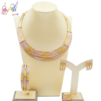 

Yulaili 2020 African Jewelry Sets for Women Pink Crystal Necklace Earrings Ring Bracelet Engagement Party Jewelry Free Shipping