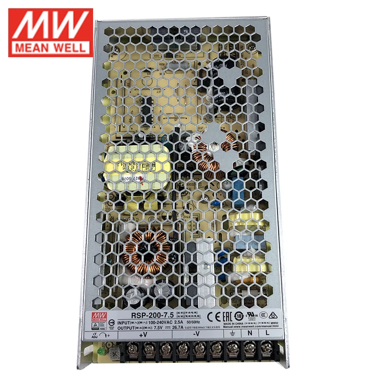 Бренд MEAN WELL представляет RSP-200-7.5 переключение Питание 110 V/220 V переменного тока до 7,5 V DC 26.7A 200 ватт Meanwell трансформатор с активный PFC Функция