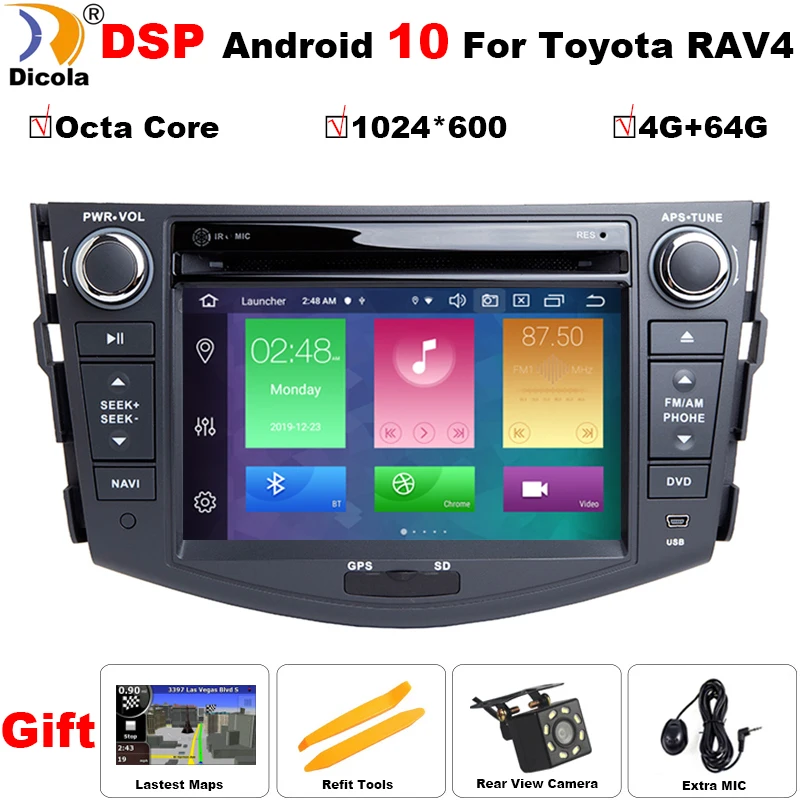PX5 DSP 4+64G 7\ IPS Android 10 2din car dvd player for Toyota RAV4 Rav 4 2007-2011 Radio tape recorder gps wifi rds dab tpms 4G