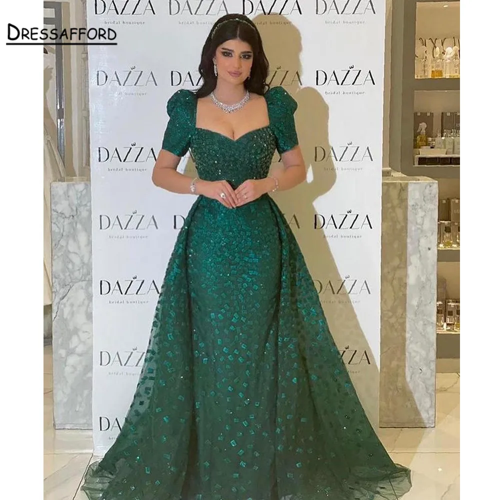 

Dubai Arab Green Luxury Long elegant Evening Dresses 2021 Crystal Mermaid Evening Gowns Plus Size