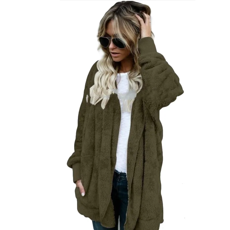XS-5XL, пальто из искусственного меха, куртка, плюшевый мишка, женская мода, открытая стежка, Дамское зимнее пальто с капюшоном, Женская пушистая куртка с длинным рукавом