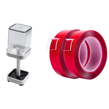 

1set Bathroom Dustproof Toothbrush Holder Toothpaste Bracket & 2 Roll Double Sided Tape Acrylic Clear Strong Adhesive