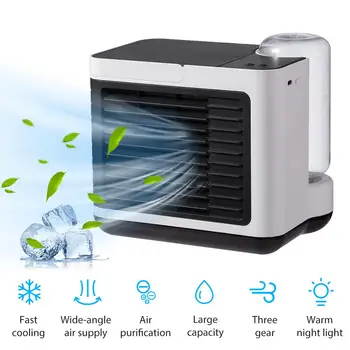 

3 in 1 Portable Air Conditioner Silent LED Light Conditioning Humidifier Purifier USB Desktop Air Cooler Fan for Car Home Office