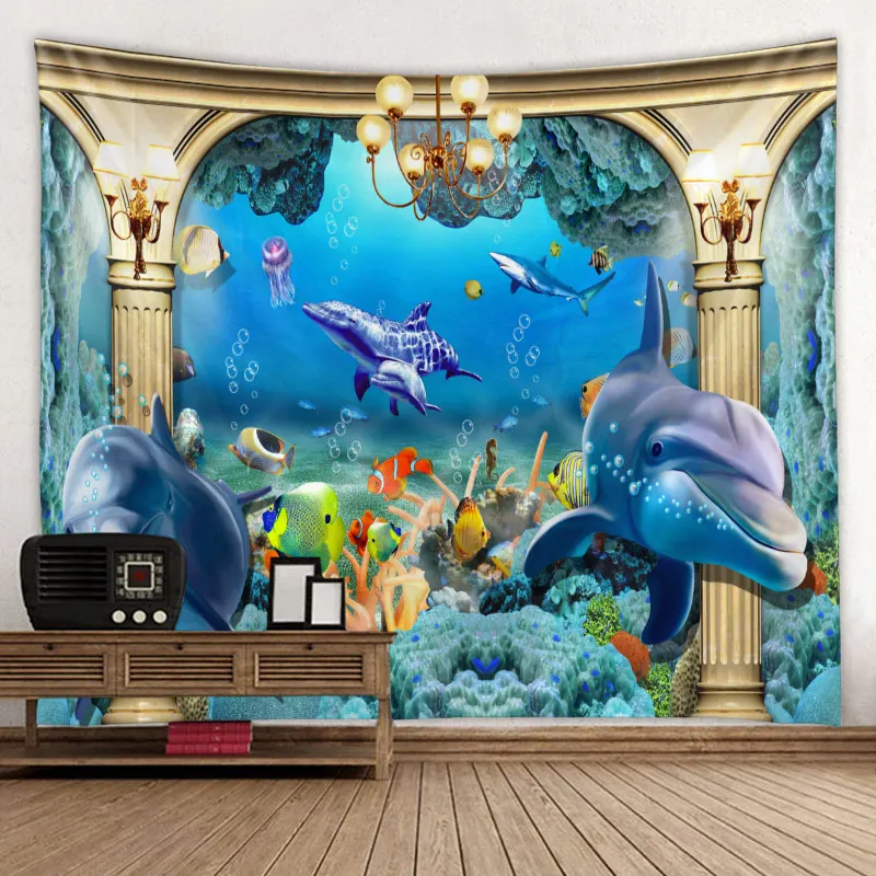 Гобелены морская рыба Дельфин гобелены на стену для дома Deco Beautilf мульти принт большой размер океанская рыба