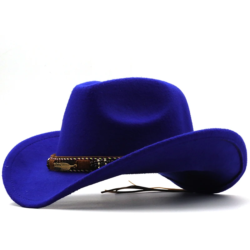 Wool Women's Men's Western Cowboy Hat For Gentleman Lady Jazz Cowgirl With Leather Cloche Church Sombrero Caps stetson stratoliner