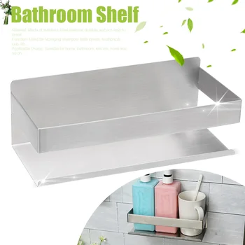 

Self Adhesive Wall Mounted Hotel Home Restaurant Rectangle Single Layer Multifunctional Toilet Stainless Steel Bathroom Shelf