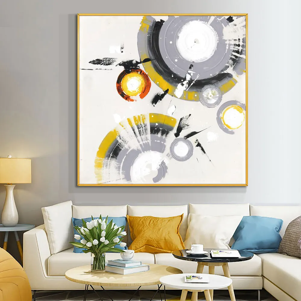 

Abstract Minimalist Round Painting On Canvas 100% Hand Painted Oil Painting Handmade Modern Wall Art For Living Room Home Decor
