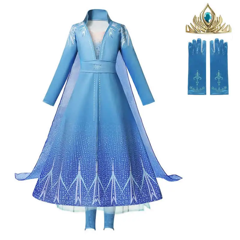 Dress CD Sets 1 Новое платье Эльзы для девочек зимние костюмы, светильник, комплект из 3 предметов одежда с принтом снежинки фатиновые платья с длинными рукавами и открытой спиной - Цвет: Dress CD Sets 1