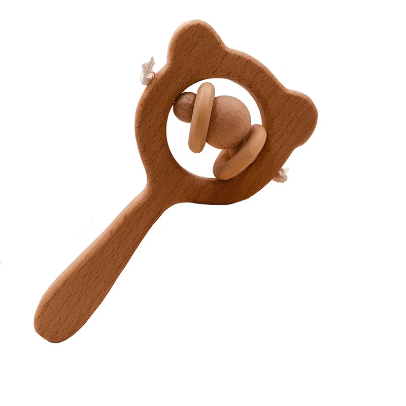 Детские игрушки из бука дерево медведь рука прорезиненный деревянный кольцо может жевать бусы детские погремушки игровой, для тренировок Монтессори коляска игрушки
