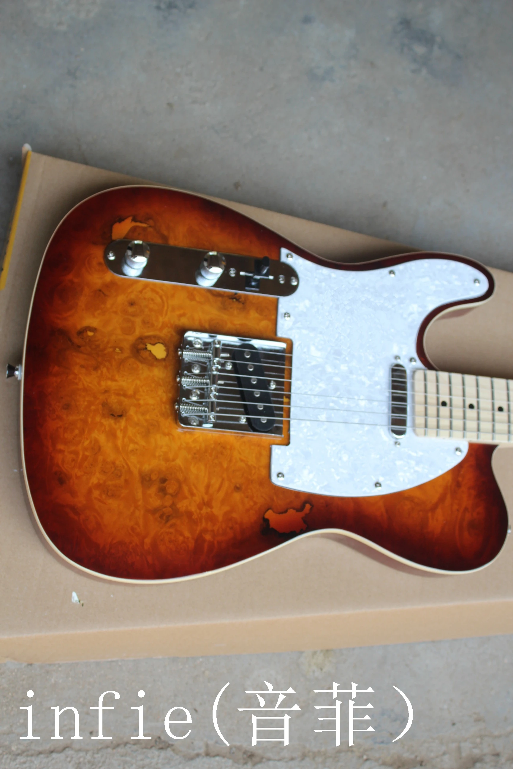 Высокое качество клен гриф левшей Sunburst электрогитара белая Guard гитарная доска