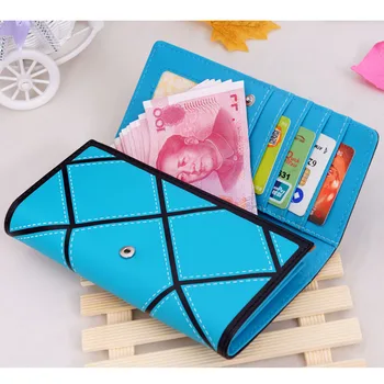 

Women PU Leather Hasp Long Geometric Pattern Purse Tri-fold Wallet Card Holder Cash Coin Handbag A66