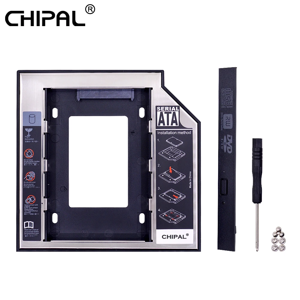 

CHIPAL 2019 Aluminum 2nd Second HDD Caddy 12.7mm SATA 3.0 Optibay 2.5'' SSD DVD Hard Disk Driver CD-ROM Adapter Case Enclosure