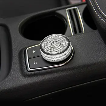 

Inner Multimedia Button Cover Silver Car Auto Interior Metal+Rhinestone