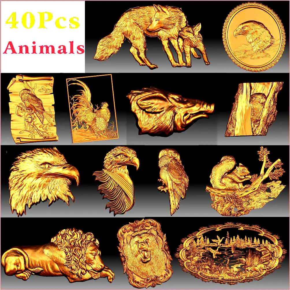 40_pcs_animal decoration 3d STL модель рельеф для CNC маршрутизатора и принтера Aspire Artcam _