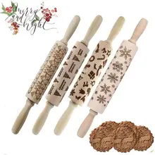 1 шт., Рождественская Скалка с тиснением, Скалка с рельефным рисунком, текстурированная деревянная Скалка, Рождественские декоративные инструменты для выпечки
