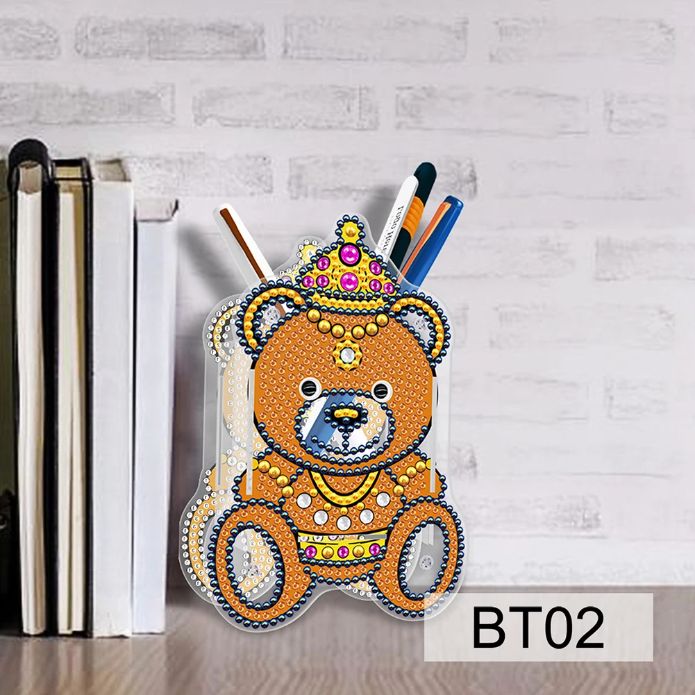 5D DIY Diamond Painting Pen Holder Colorful Cat Owl Dolphin Bear Diamond Embroidery Pen Holder Box DIY Point Drill Craft