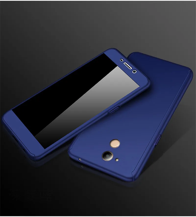 Чехол с полной защитой на 360 градусов для huawei Honor 6C Pro Honor 10 Lite Y9, чехол для Honor 8x 6X 7X 5X, чехол+ закаленное стекло - Цвет: Blue