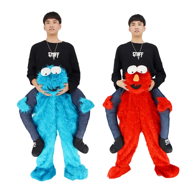 

2020 Elmo Stuffed Ride on Horse Toy Sesame Street COOKIE MONSTERS Mascot Carry Back Fancy Dress Up Pants Halloween Christmas Toy