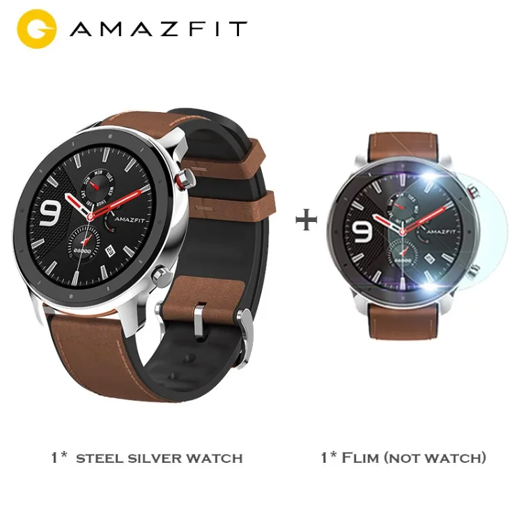 Steel silver watch Международная версия Amazfit GTR Смарт-часы 5ATM водонепроницаемые 47 мм 24 дня батарея gps управление музыкой с strava-черный/серебристый - Цвет: Steel silver watch