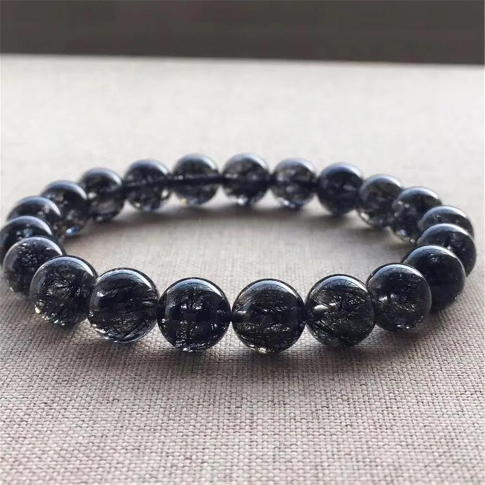 

9mm Real Natural Black Hair Rutilated Quartz Bracelet Jewelry For Woman Lady Man Crystal Brazil Round Beads Stone Stretch AAAAA