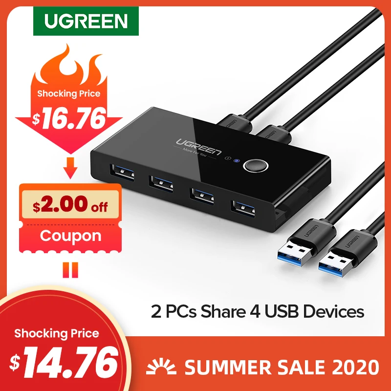 Interruptor usb 3.0 2.0 ugreen, 4 dispositivos para teclado e mouse, monitor de impressora interruptor selector|kvm switch|usb switchkvm switch box - AliExpress