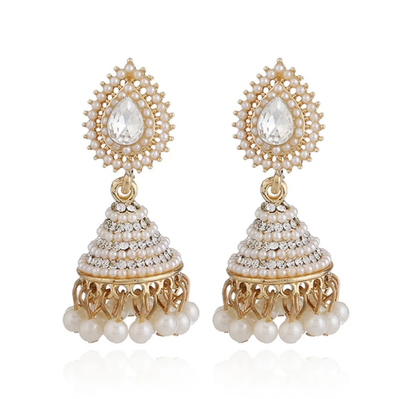 2018 модные индийские Висячие серьги Jhumka Jhumki из искусственного жемчуга женские