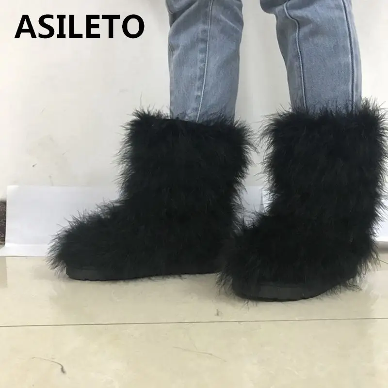 ASILETO/женская зимняя обувь; меховые сапоги из натуральной кожи с натуральным мехом; eskimo; женские пушистые ботинки с перьями; уличные ботильоны; bota T554
