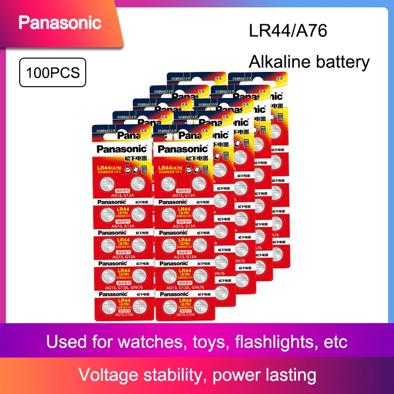 100 шт. щелочные кнопочные батарейки Panasonic AG13 LR44 303 357 357A D76A G13 1 5 в | Электроника