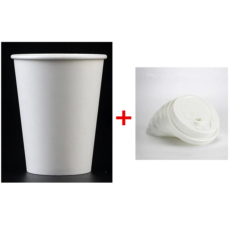 50 шт толстый одноразовый для кофе молочный чай Горячие Бумажные стаканчики на вынос упаковочные кружки с крышками и крафт-бумажные чашечные рукава - Цвет: cup and lid