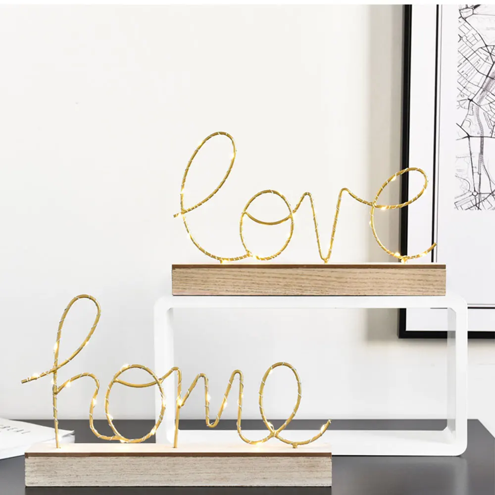 LED Lamp Light LOVE or Home Letters with Wooden Stand Living Room Bedroom Home Decoration Valentine/'s Birthday Gift