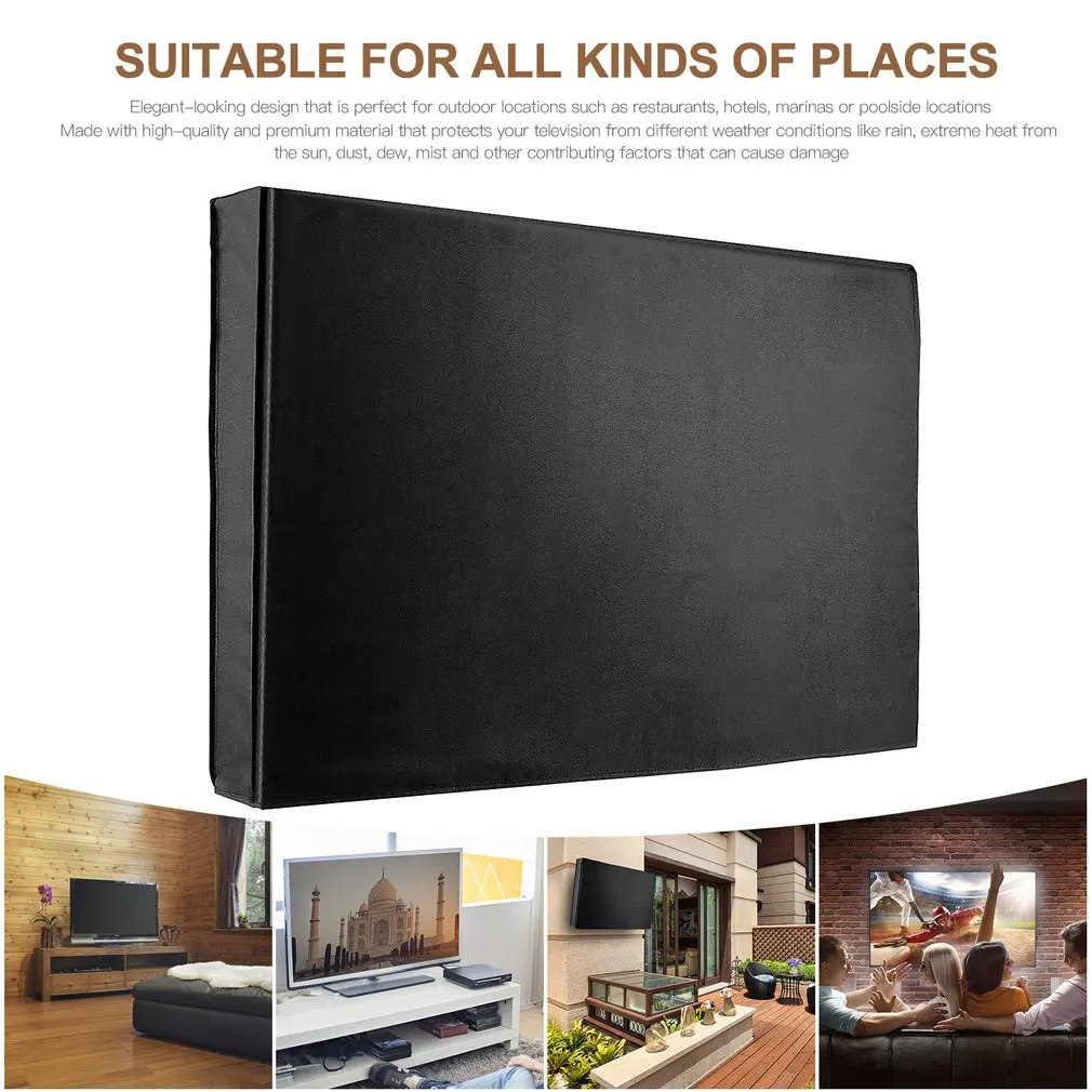 Universal Weatherproof Dust-proof Outdoor TV Cover 30-32 inch Flat Screen Cover Protector Easy to Install Black