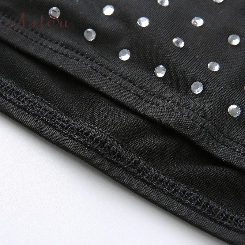ArtSu женские очаровательные Топы уличная Blingbling без бретелек Клубная одежда Camis черный короткий топ женский бюстгальтер Топ без спины ASVE20471