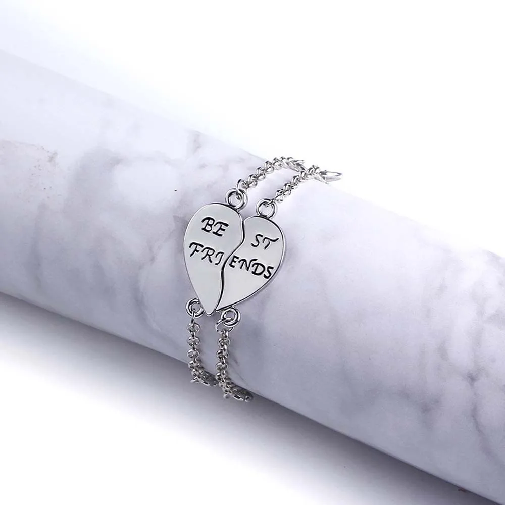 Silver 1 пара унисекс сердце с надписью Best Friend браслеты для женщин мужчин мальчиков девочек простая цепочка на запястье сердце Шарм Браслет Дружбы бижутерия - Metal Color: Silver