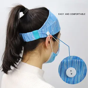 

Mask Turban with Buttons Multipurpose Soft Sweatband Stretchy Moisture Wicking Headband Sports and Protection Hairband