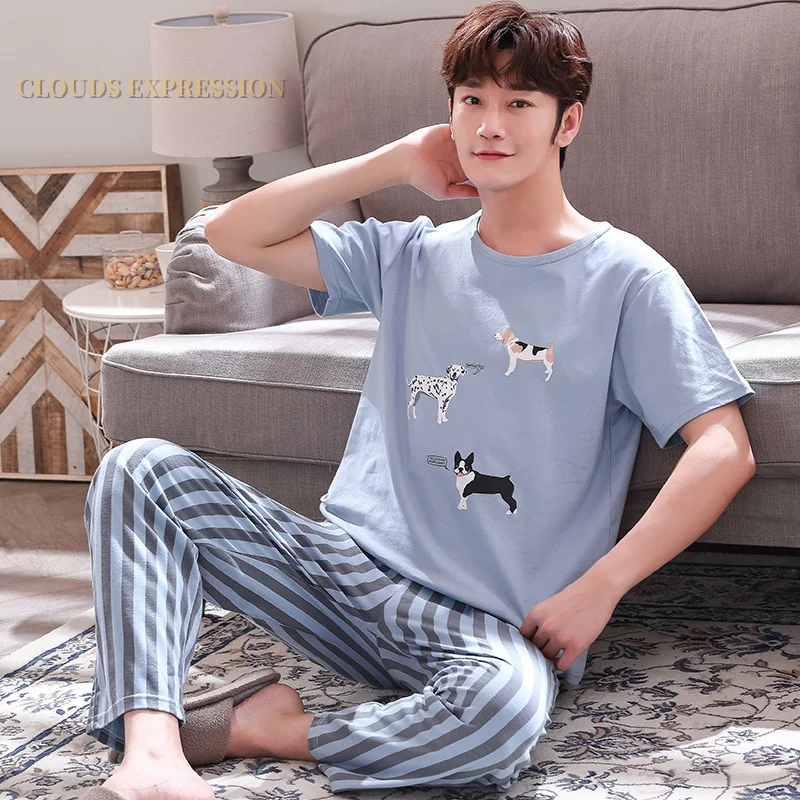 mens pjs set Summer Knitted Pj Short Sleeved Men's Pajamas Sets Male Pajama Set Letter Pajama For Men Sleepwear Suit Homewear Size XXXL1264 mens cotton pajama bottoms Men's Sleep & Lounge