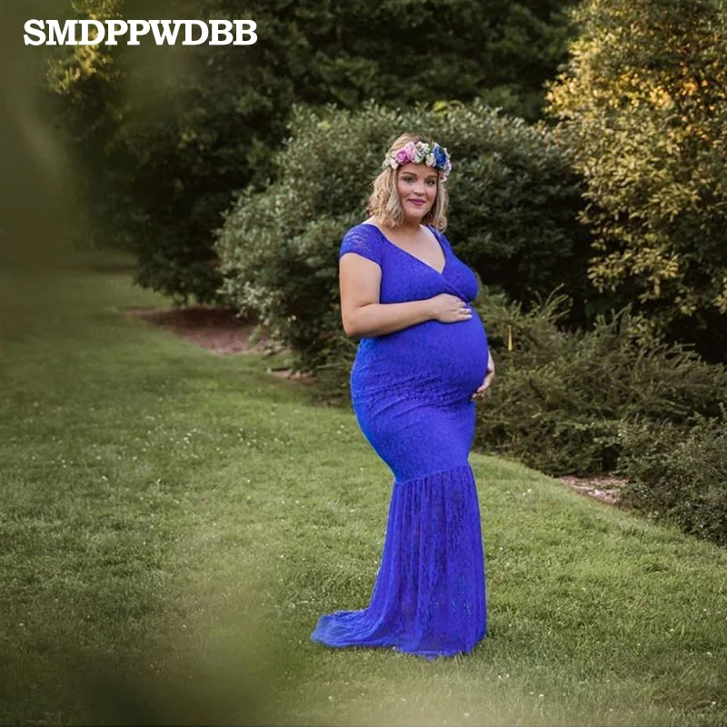 SMDPPWDBB кружевные платья для беременных реквизит для фотосъемки платье для беременных детское платье для душа фотосессии женское платье с коротким рукавом - Цвет: blue