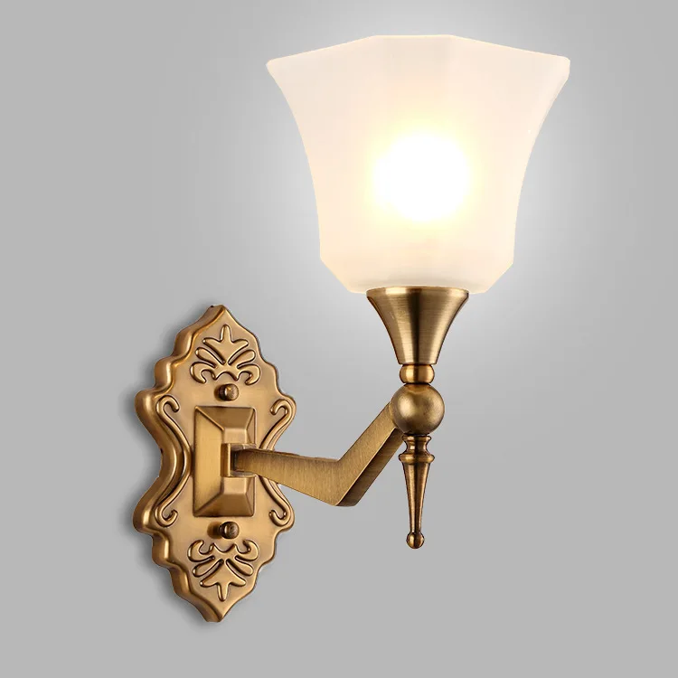 

copper bedroom bedside lamp aisle lamp mirror front lamp European simple living room single double head wall lamp
