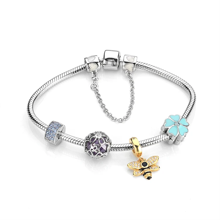 

DIY sterling silver hand catenary bracelet with charm crystal heart beads mixed beaded accessories free collocation with
