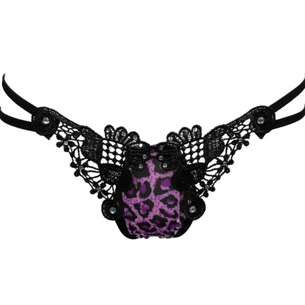 Purple 1 шт. женское сексуальное белье полые кружевные леопардовые стринги t-образные трусики Эротическое Нижнее белье Новинка - Цвет: Purple