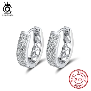 

ORSA JEWELS Oval Earrings Hoop Authentic 925 Sterling Silver Earrings Cubic Zircon Round Earrings Fine Gift Party Jewelry SE262
