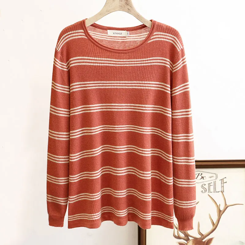 

Autumn Women's Sweater 2020 Fashion Striped Jumper Simple O Neck Pullover Wool Knitted Sweater Female Slim Thin Tops