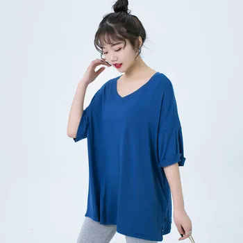 

Oversized Loose T-shirt Sleep Tops Modal Plus Size Solid V-neck Home Clothes Women's 2020 New Spring Summer Fits for 50-80 Kg