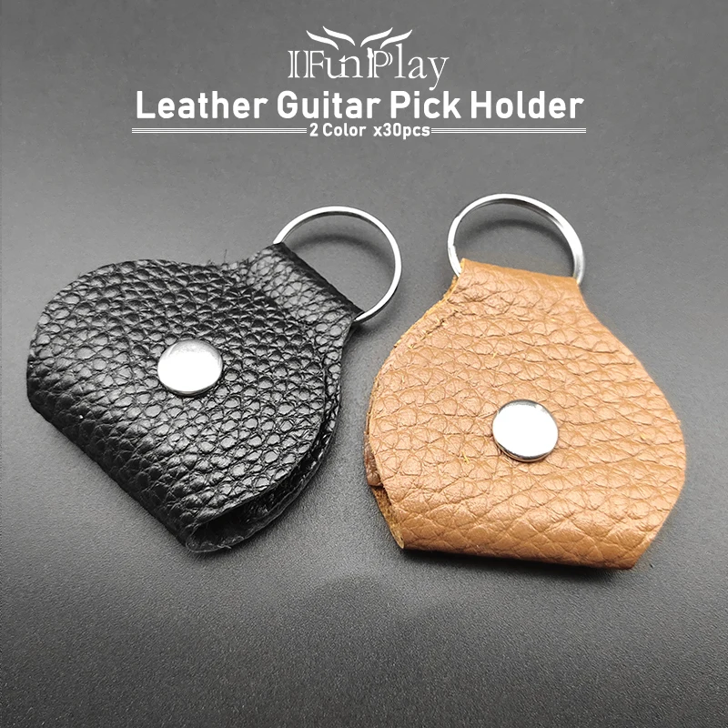 30Pcs Genuine Leather with Ring Key Chain Guitar Pick Holder Guitarra Plectrum Case Bag Accessories | Спорт и развлечения