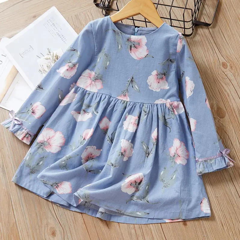 AZ1041Blue Платья для девочек; коллекция года; Модное детское платье для девочек; платье принцессы с длинными рукавами и героями мультфильмов; модные детские платья; детская одежда - Цвет: AZ1041Blue