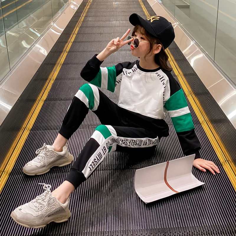 

Student Uniform Children Mixed Colors Sportswear 2020 New Style Spring Clothing Girls Stylish Hoodie Trousers Two-Piece Set
