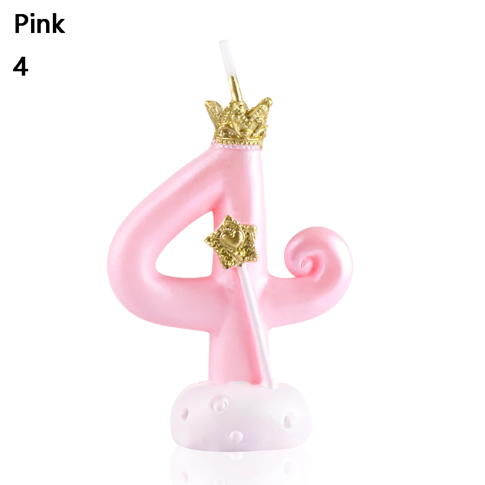 4 Pink 1 шт. 0-9 цифры с днем рождения корона для торта свеча цифровая Свеча для торта выпечка в подарок вечерние украшения свадебные принадлежности - Цвет: 4 Pink
