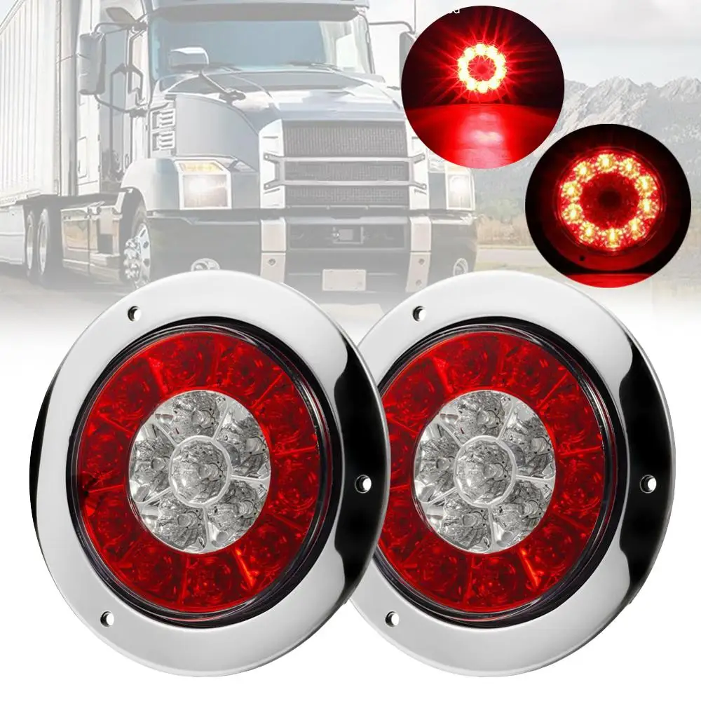 

4'' Round LED Truck Trailer RV Lorry Rear Stop Turn Signal Tail Stop Light Lamp with Stainless Steel Frame